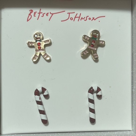 NWT Betsey Johnson Gingerbread & Candy Cane Stud Earrings - Picture 4 of 5